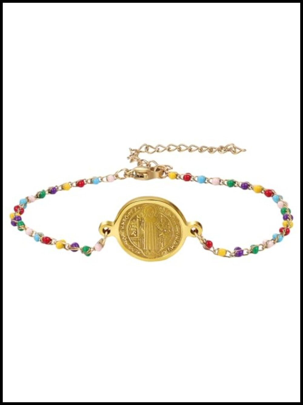 St. Benedict Medal Bracelet Stainless Steel Beaded Chain Women Religious